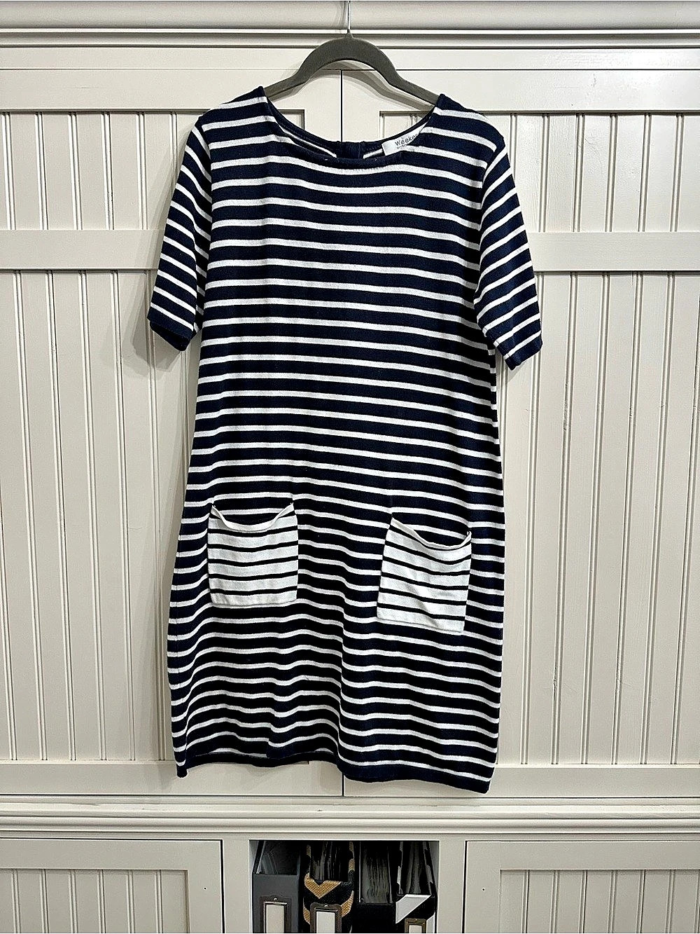 Weekend Andrea Jovine Striped Mini Dress in Blue & White Size Medium 100% Cotton